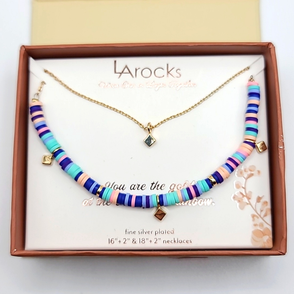 LA Rocks Gold Beaded Rainbow Layered Necklace Set